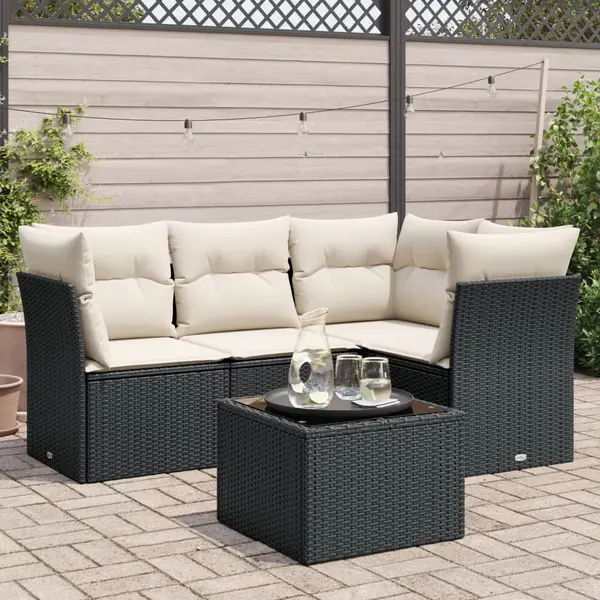 Gossi set mobilier de gradina cu perne, 5 piese, negru, poliratan