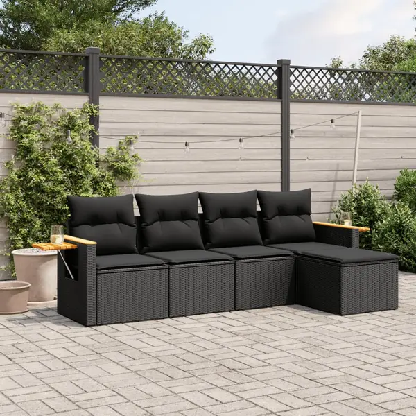 Gossi set mobilier de gradina cu perne, 5 piese, negru, poliratan