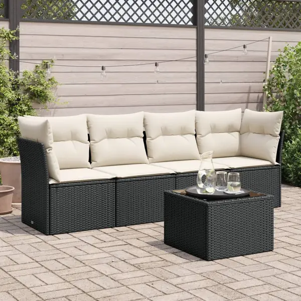 Gossi set mobilier de gradina cu perne, 5 piese, negru, poliratan