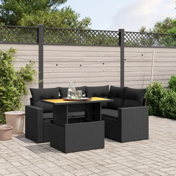 Gossi set mobilier de gradina cu perne, 5 piese, negru, poliratan