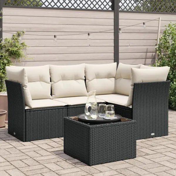 Gossi set mobilier de gradina cu perne, 5 piese, negru, poliratan