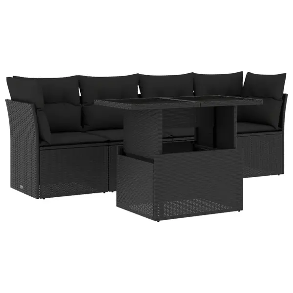 Gossi set mobilier de gradina cu perne, 5 piese, negru, poliratan