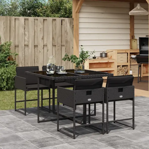 Gossi set mobilier de gradina cu perne, 5 piese, negru, poliratan
