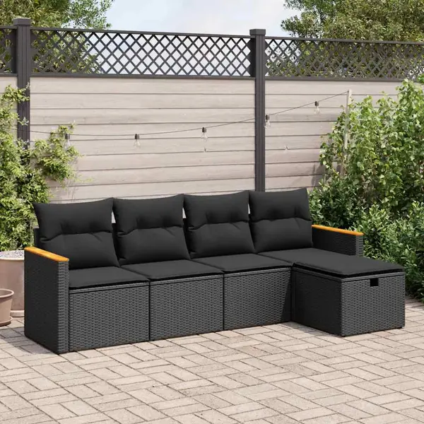 Gossi set mobilier de gradina cu perne, 5 piese, negru, poliratan