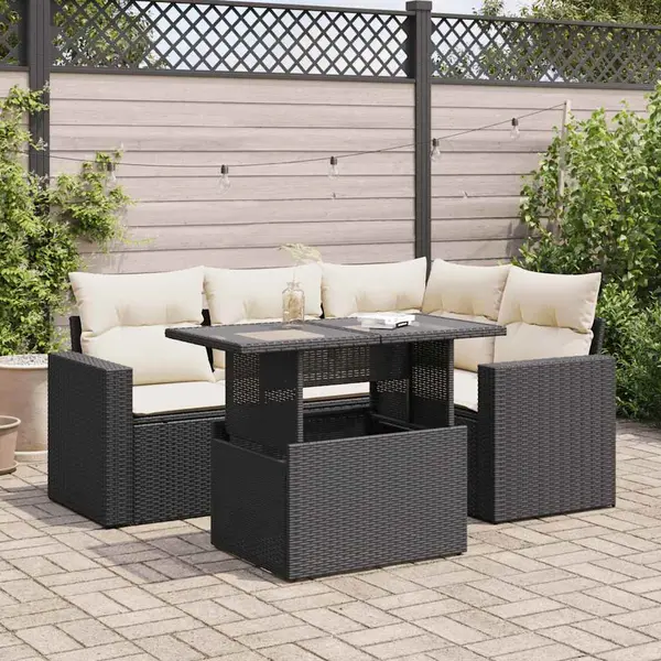 Gossi set mobilier de gradina cu perne, 5 piese, negru, poliratan