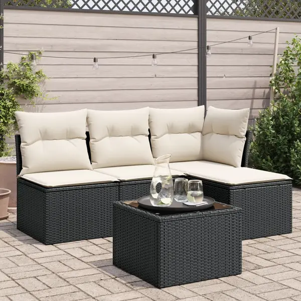 Gossi set mobilier de gradina cu perne, 5 piese, negru, poliratan