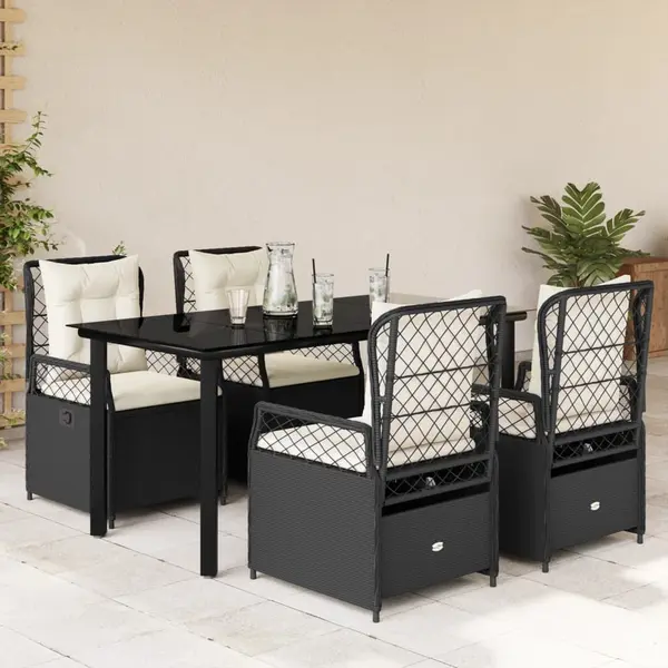 Gossi set mobilier de gradina cu perne, 5 piese, negru, poliratan
