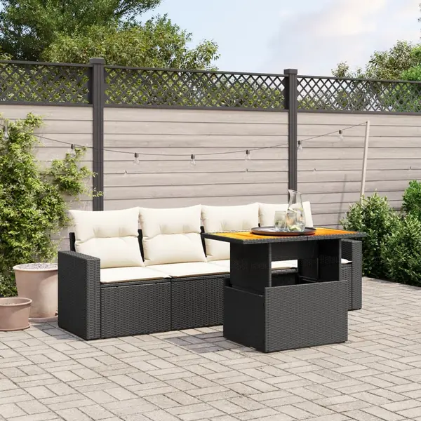 Gossi set mobilier de gradina cu perne, 5 piese, negru, poliratan