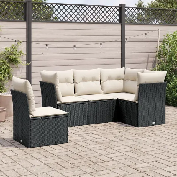 Gossi set mobilier de gradina cu perne, 5 piese, negru, poliratan