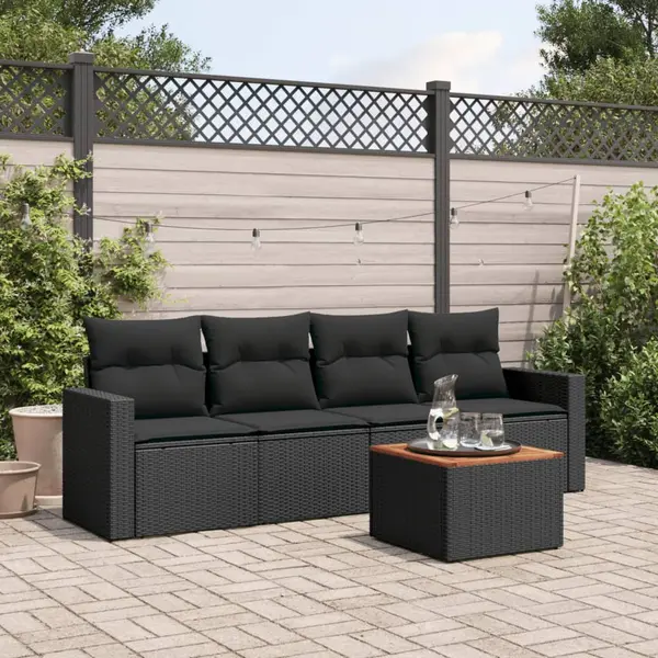 Gossi set mobilier de gradina cu perne, 5 piese, negru, poliratan