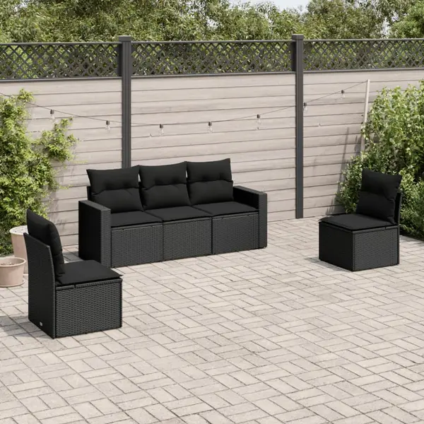 Gossi set mobilier de gradina cu perne, 5 piese, negru, poliratan