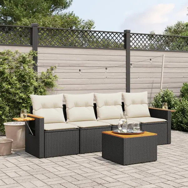 Gossi set mobilier de gradina cu perne, 5 piese, negru, poliratan