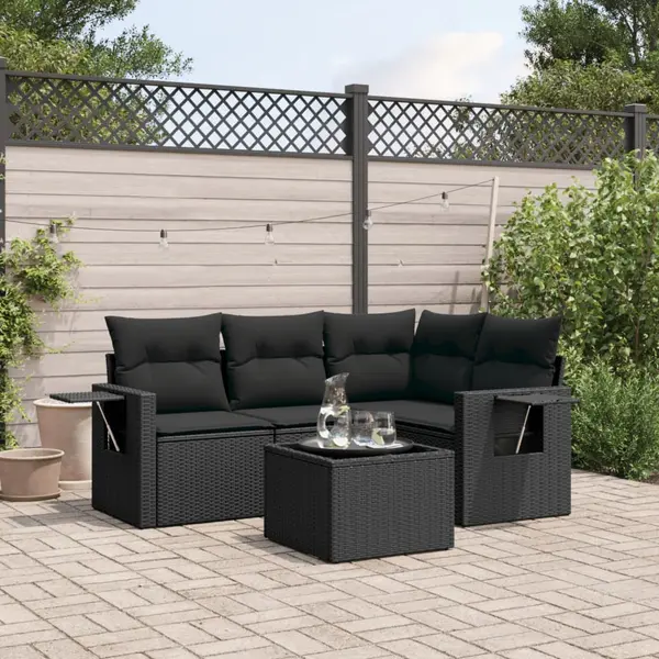 Gossi set mobilier de gradina cu perne, 5 piese, negru, poliratan