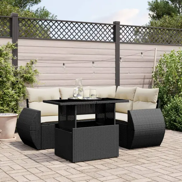 Gossi set mobilier de gradina cu perne, 5 piese, negru, poliratan