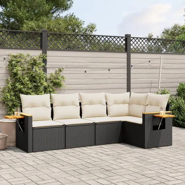Gossi set mobilier de gradina cu perne, 5 piese, negru, poliratan