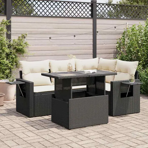 Gossi set mobilier de gradina cu perne, 5 piese, negru, poliratan