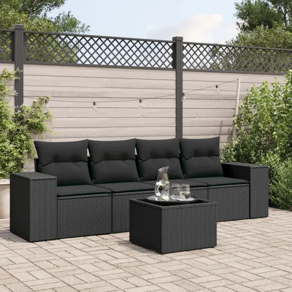Gossi set mobilier de gradina cu perne, 5 piese, negru, poliratan