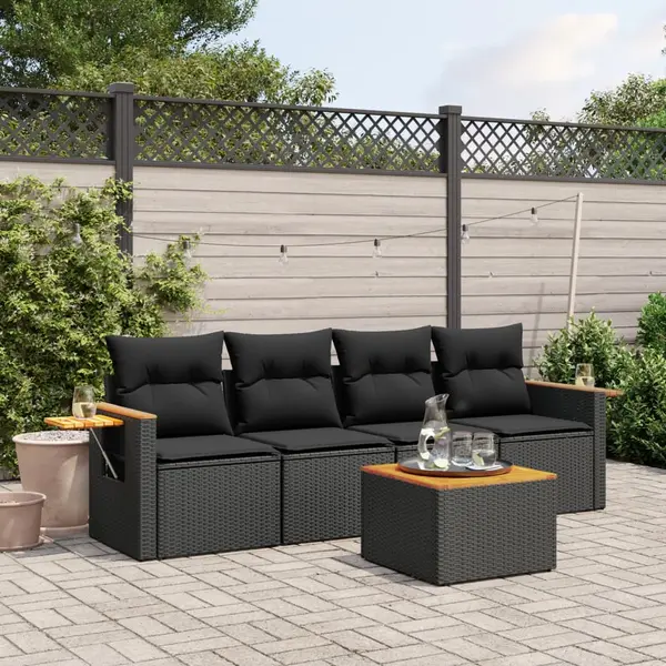 Gossi set mobilier de gradina cu perne, 5 piese, negru, poliratan