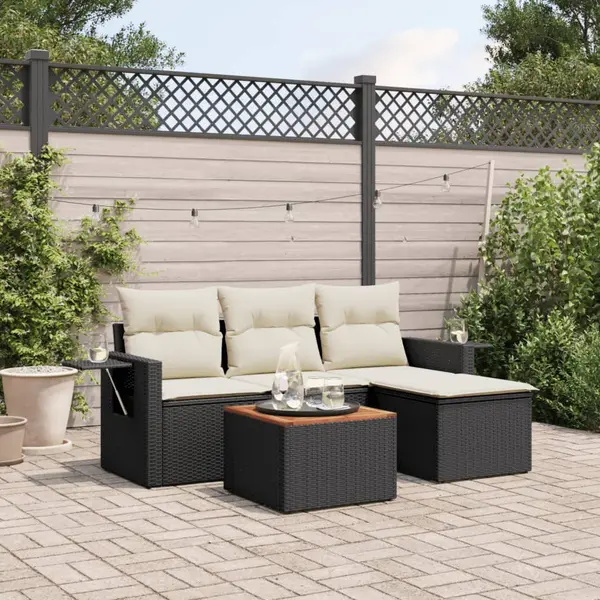 Gossi set mobilier de gradina cu perne, 5 piese, negru, poliratan