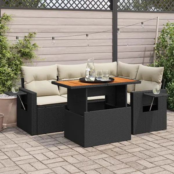 Gossi set mobilier de gradina cu perne, 5 piese, negru, poliratan