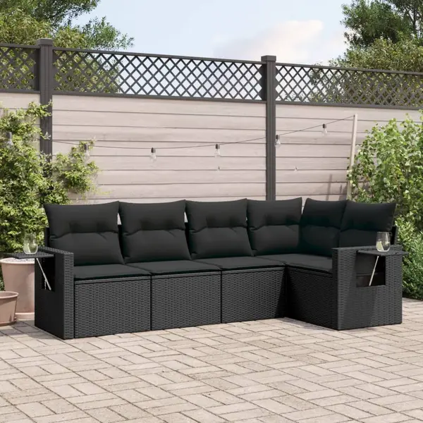 Gossi set mobilier de gradina cu perne, 5 piese, negru, poliratan