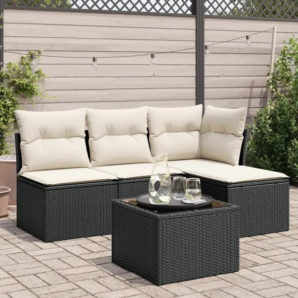 Gossi set mobilier de gradina cu perne, 5 piese, negru, poliratan