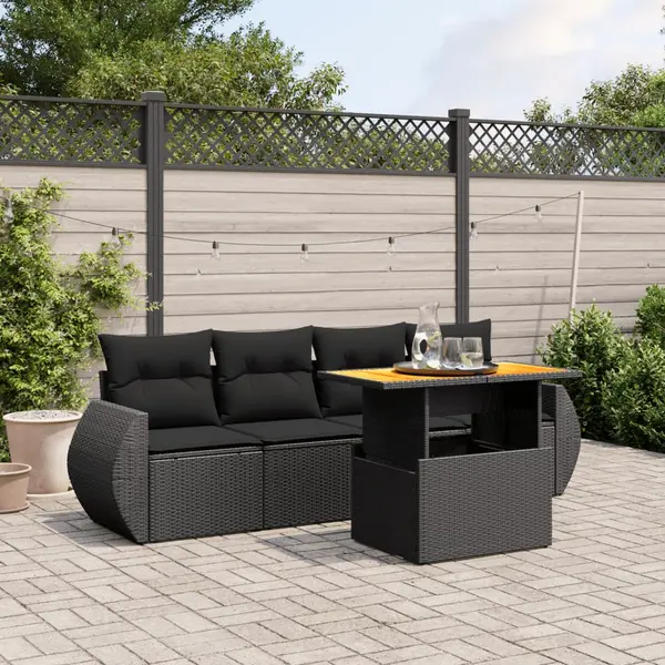 Gossi set mobilier de gradina cu perne, 5 piese, negru, poliratan