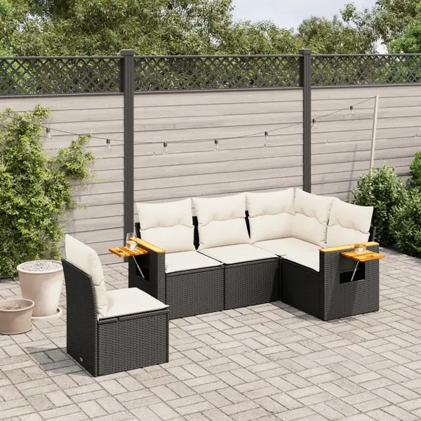 Gossi set mobilier de gradina cu perne, 5 piese, negru, poliratan