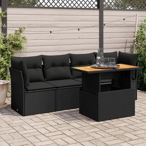 Gossi set mobilier de gradina cu perne, 5 piese, negru, poliratan