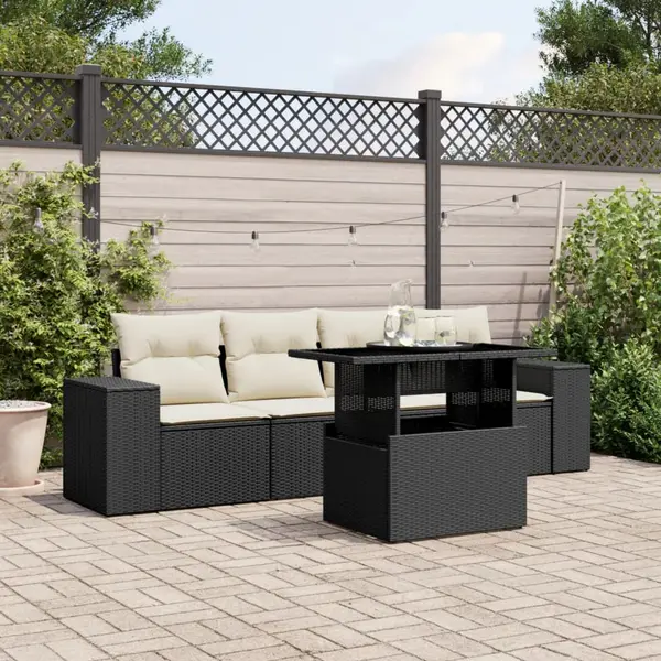 Gossi set mobilier de gradina cu perne, 5 piese, negru, poliratan