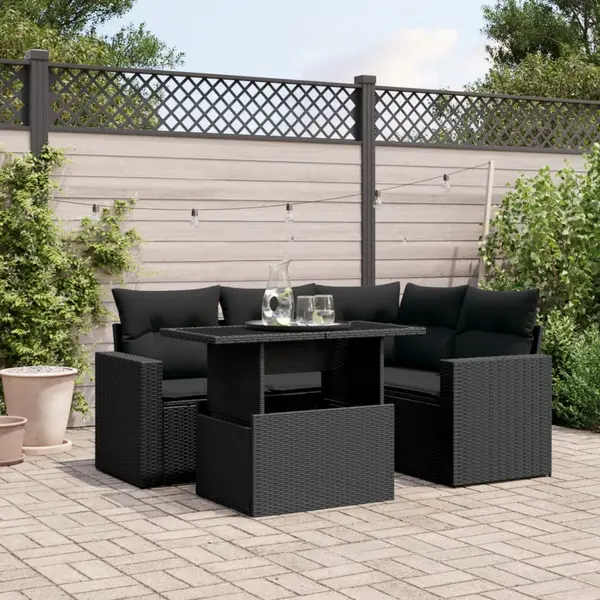 Gossi set mobilier de gradina cu perne, 5 piese, negru, poliratan