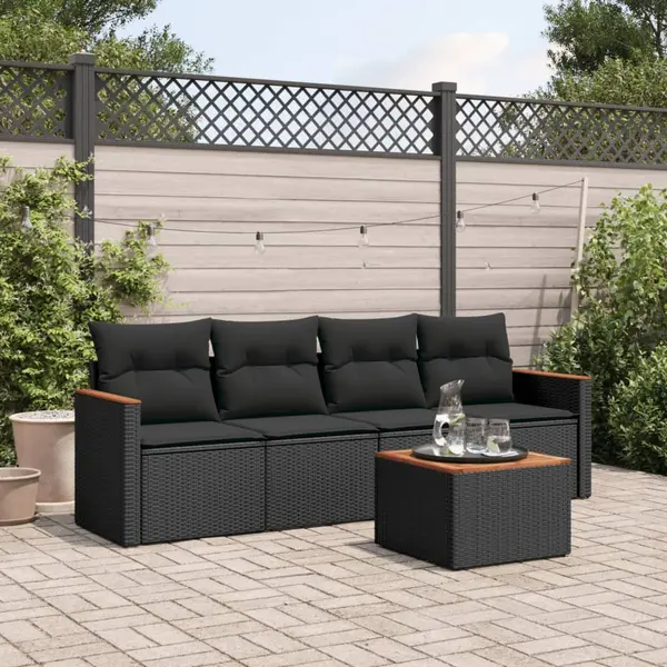 Gossi set mobilier de gradina cu perne, 5 piese, negru, poliratan