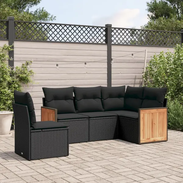 Gossi set mobilier de gradina cu perne, 5 piese, negru, poliratan