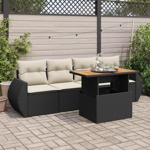 Gossi set mobilier de gradina cu perne, 5 piese, negru, poliratan