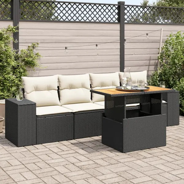 Gossi set mobilier de gradina cu perne, 5 piese, negru, poliratan