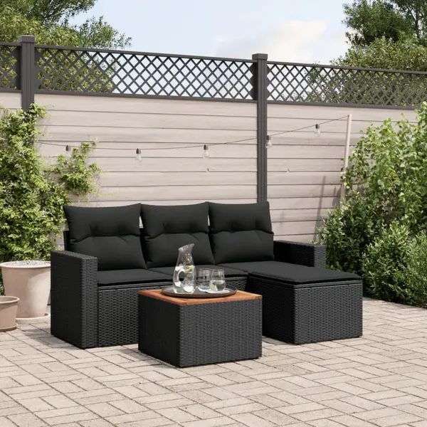 Gossi set mobilier de gradina cu perne, 5 piese, negru, poliratan