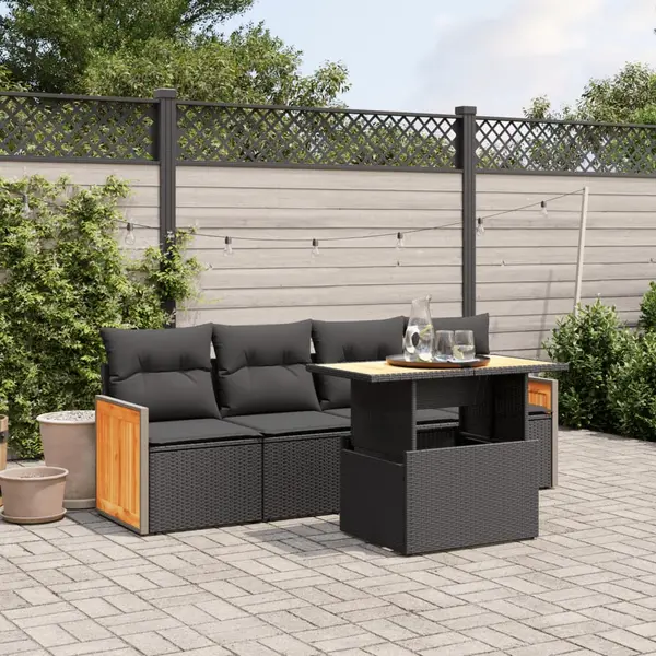 Gossi set mobilier de gradina cu perne, 5 piese, negru, poliratan