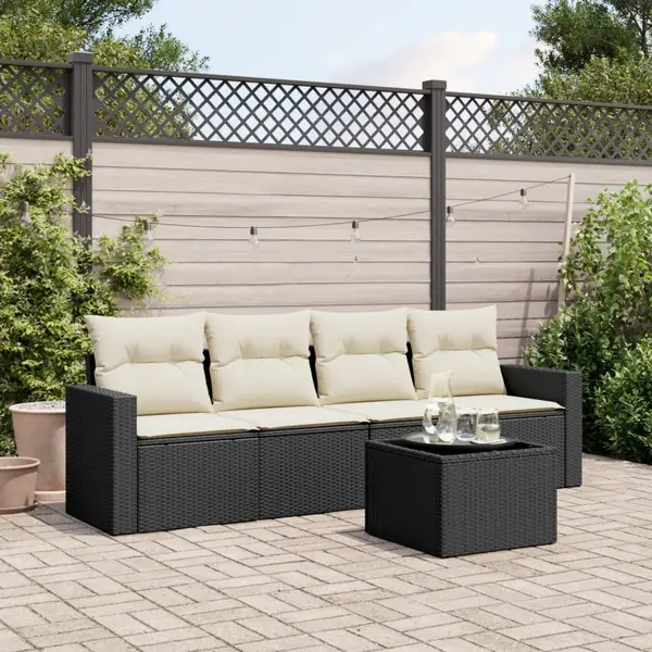 Gossi set mobilier de gradina cu perne, 5 piese, negru, poliratan