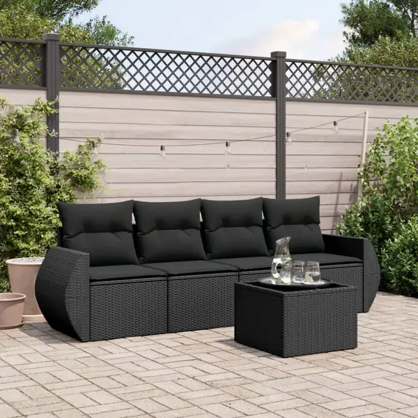 Gossi set mobilier de gradina cu perne, 5 piese, negru, poliratan