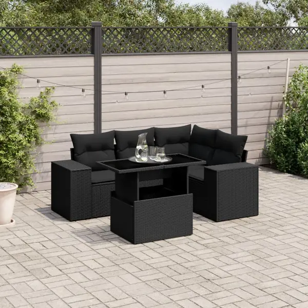 Gossi set mobilier de gradina cu perne, 5 piese, negru, poliratan