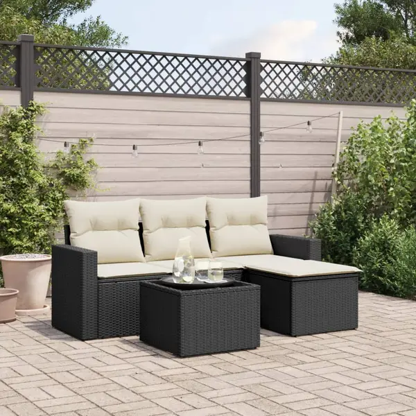 Gossi set mobilier de gradina cu perne, 5 piese, negru, poliratan