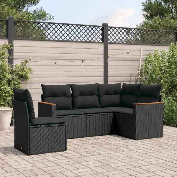 Gossi set mobilier de gradina cu perne, 5 piese, negru, poliratan
