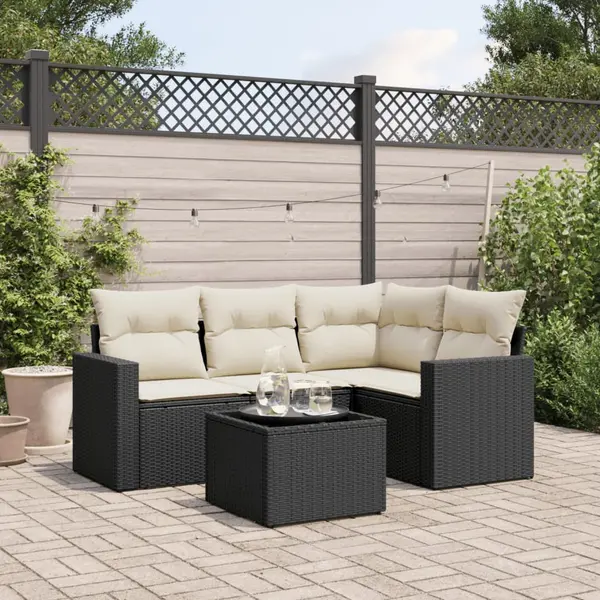 Gossi set mobilier de gradina cu perne, 5 piese, negru, poliratan