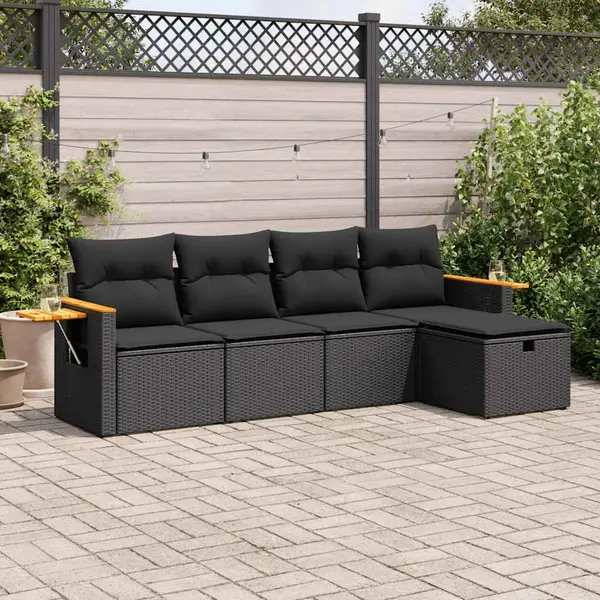 Gossi set mobilier de gradina cu perne, 5 piese, negru, poliratan