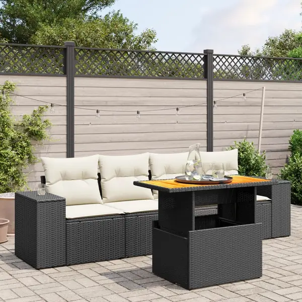 Gossi set mobilier de gradina cu perne, 5 piese, negru, poliratan