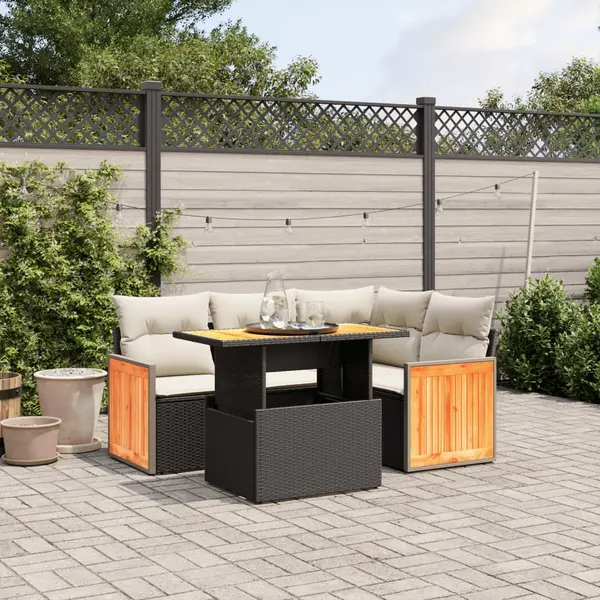 Gossi set mobilier de gradina cu perne, 5 piese, negru, poliratan