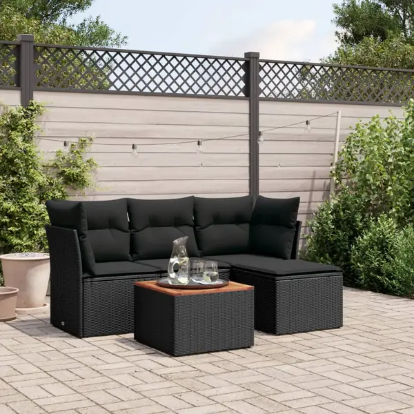 Gossi set mobilier de gradina cu perne, 5 piese, negru, poliratan