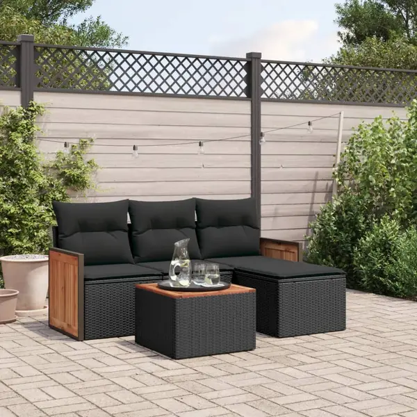 Gossi set mobilier de gradina cu perne, 5 piese, negru, poliratan