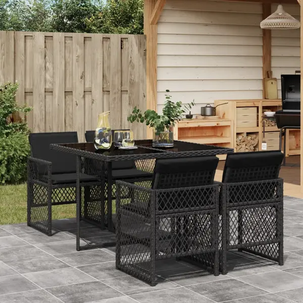 Gossi set mobilier de gradina cu perne, 5 piese, negru, poliratan