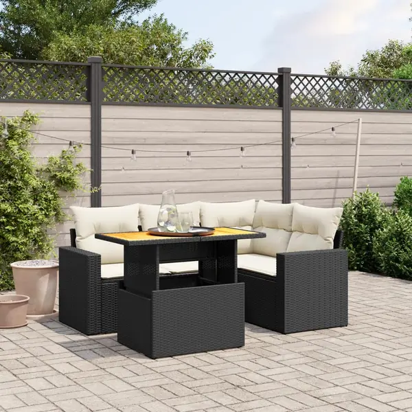 Gossi set mobilier de gradina cu perne, 5 piese, negru, poliratan